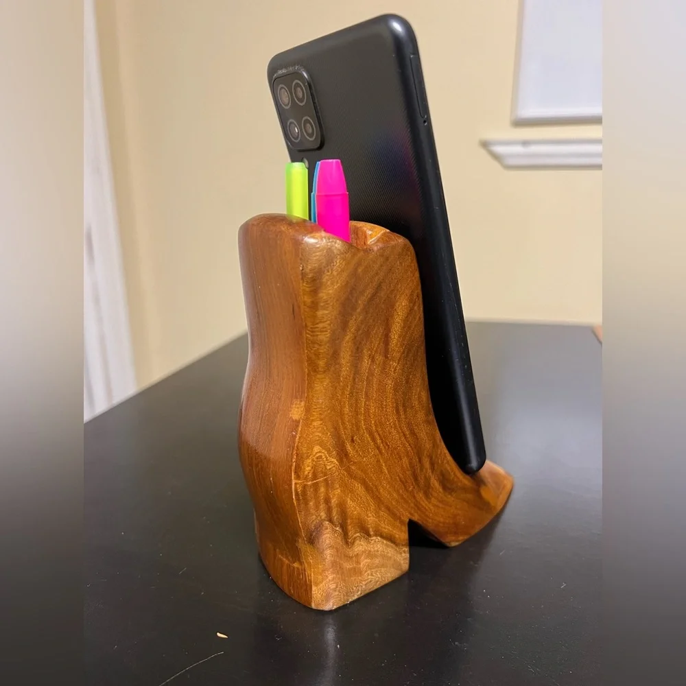 Stylish Wooden Boot Phone and Pen Holder